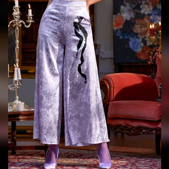 *NWT* SHEIN X MARÍA PONCE High Waist Floral Jacquard Wide Leg Pants - Picture 5 of 8